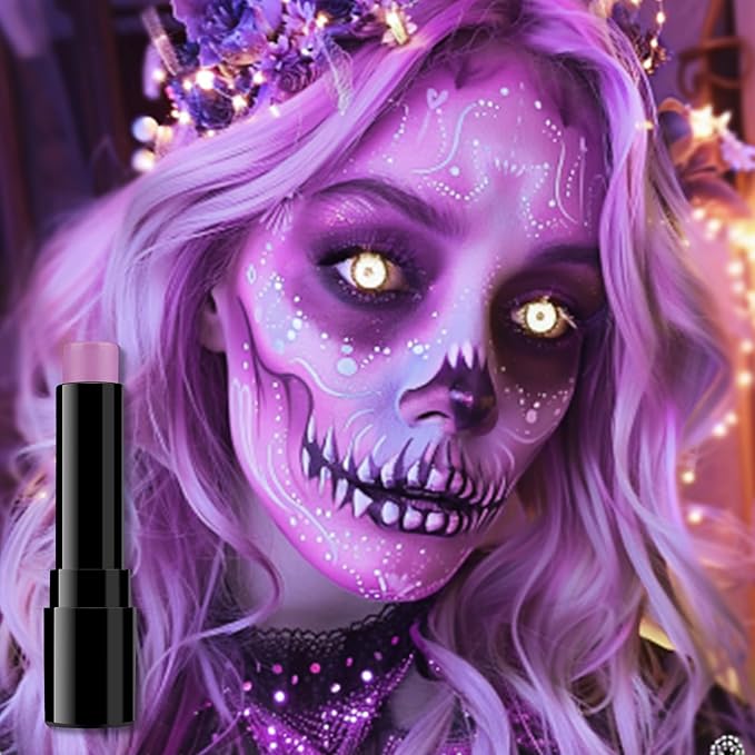 BADCOLOR Light Purple Face Paint Stick, Cream Lavender Periwinkle Eye Black, Sweatproof Waterproof for Sports Violet Lilac Halloween SFX Ursula Cosplay Costume Makeup