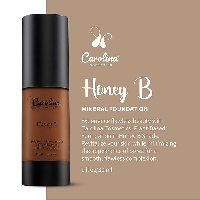 Foundation in Honey B Shade Plant-Based - Hydrating, Pore-Minimizing & Buildable Coverage - Vegan, Non-GMO, Paraben-Free - 1oz