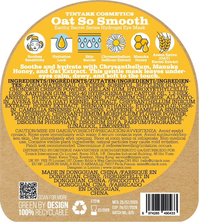 Oat Calm Repair 5′ Hydrogel Under-Eye Patches, 28 Pairs — 5-Minute Soothing for Sensitive Skin, Deep Hydration & Barrier Support — Ophthalmologist Tested