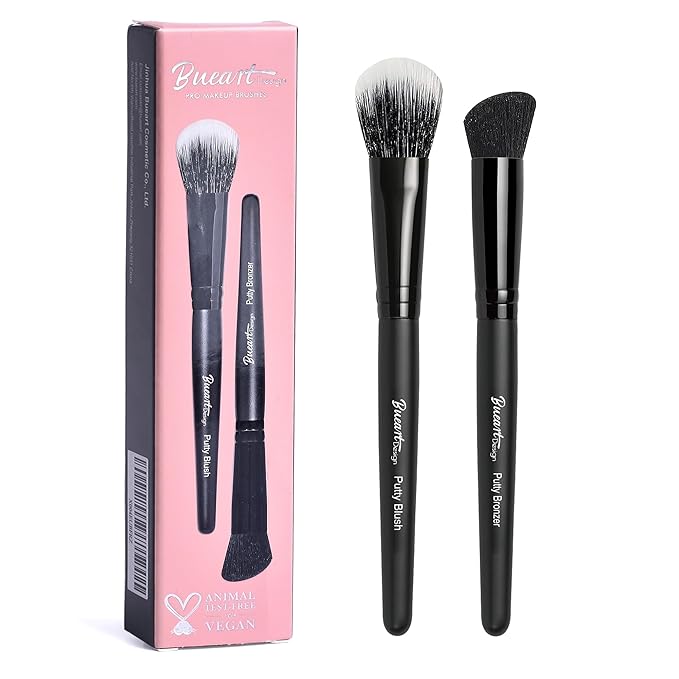 Bueart Design Putty Blush& Putty Bronzer Makeup Brush Set for Applying Blending Blush,Mineral Powder,Bronzer,Liquid Cream Foundation,Soft Dense Bristles,Vegan&Cruelty-free,M12