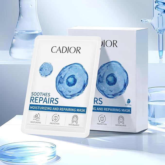 Moisturizing and Soothing Face Mask with Panthenol and Sodium Hyaluronate, Hydrating & Radiance Boosting, Safe for Sensitive Skin, Charcoal Face Mask, Pack of 10