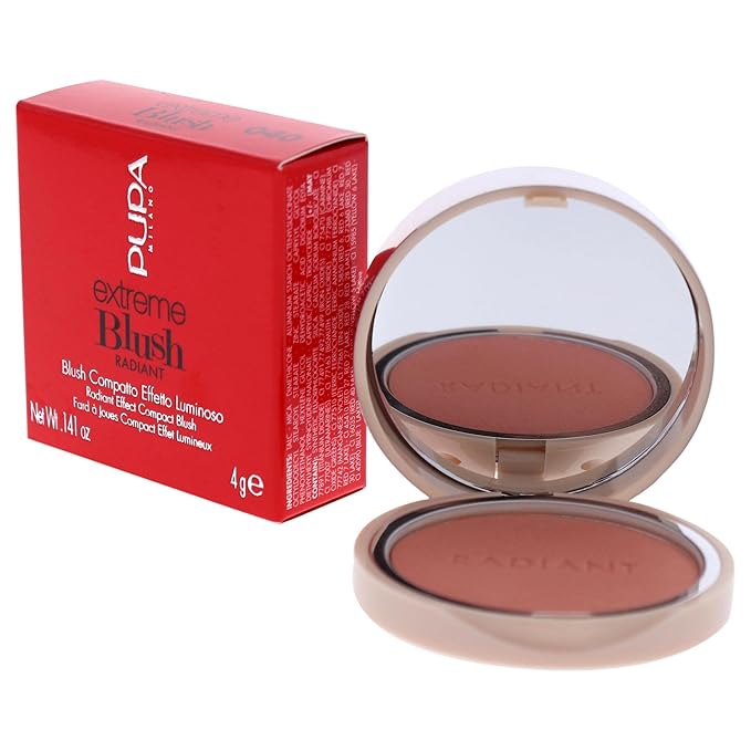 Pupa Milano Extreme Blush Radiant - Compact Blush with a Radiant Effect and Intense Glowing Color - Pearly Texture - Revives Complexion and Enhances Features - 040 Orange Vibes - 0.141 Oz