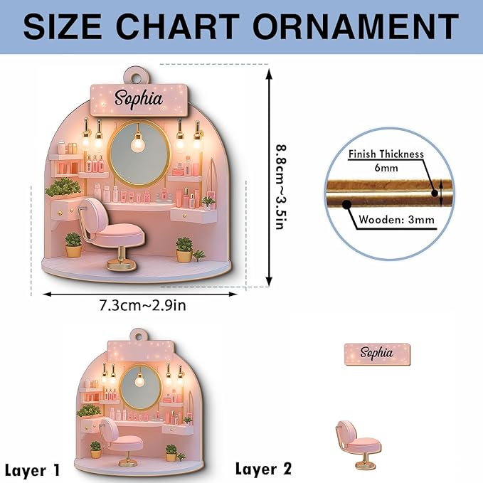 Personalized Makeup Tools Christmas Ornament 2025, Makeup Box Christmas Ornament Gift for Makeup Artist, Christmas Tree Decor for Makeup Shop, Gift for New Makeup Coworkers (Makeup 7)