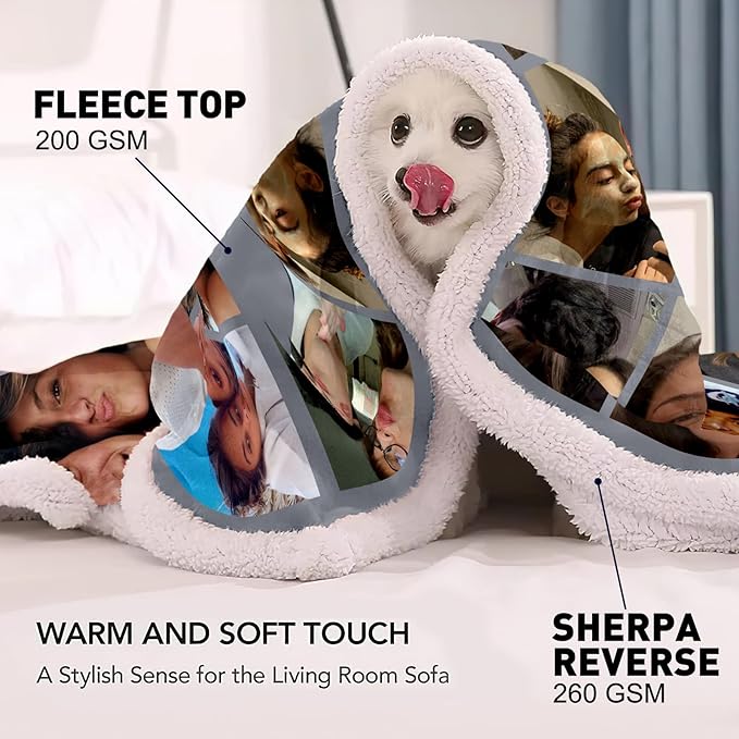 DayOfShe Thicker Sherpa Photo Blankets Custom Love Gifts for Wife Husband Anniversary, Personalized Couples Warm Fleece Photo Blanket Gifts for Girlfriend Boyfriend