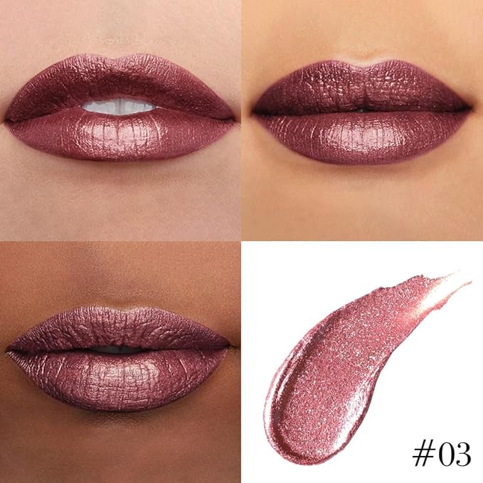 evpct Dark Wine Red Metallic Glitter Lip Liner and Lipstick Combo Lip Gloss Stain Set Makeup for Women Long Lasting Waterproof 24, Mauve Plum Frosted Metallic Shimmer Glossy iridescent Liquid Lipstick