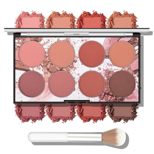 KYDA 8 Colors Face Blush Palette, Natural Matte Blush Palette, Smooth Blendable Powder, Multiuse Blusher Makeup with Contour and Highlighter
