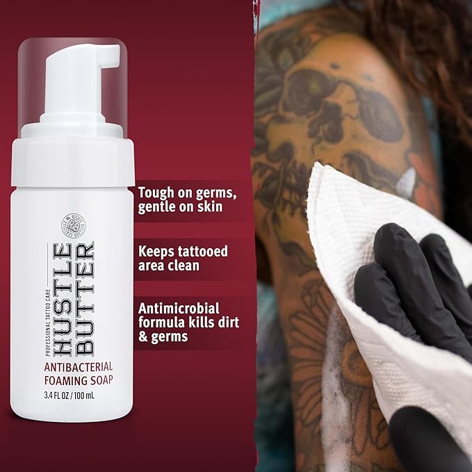 Hustle Bubbles Tattoo Aftercare - Antibacterial Foaming Tattoo Soap for New Tattoos and Piercings - TSA Approved - Vegan, Cruelty Free - 3.4 fl oz