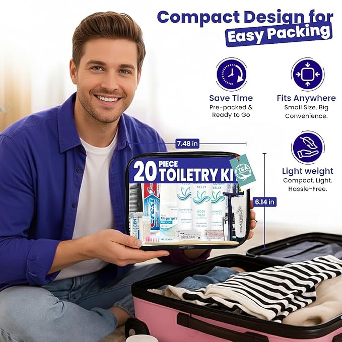 Trektote Bulk Hygiene Kit For Men And Women – (50 Pack) 20 Piece Set Of Travel Size Toiletries, TSA Compliant, Bulk Travel Essentials, Includes Shampoo And Conditioner, Body Wash, Toiletry Bag & More