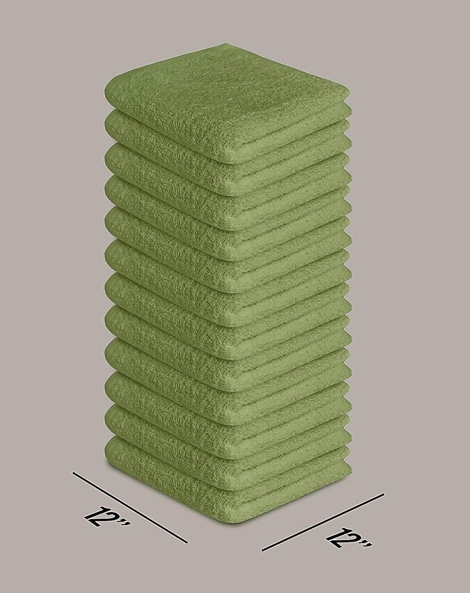 Softolle 100% Cotton Washcloths 24 Pack (12x12 Inches) Soft, Highly Absorbent Washcloth, Face Towels, Wash Cloths for Face, Ring Spun, Bulk Pack (Sage Green)