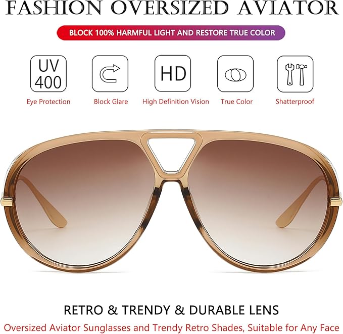 AIEYEZO Oversized Aviator Sunglasses Women Men Fashion Retro Big Frame Sun Glasses Designer Ladies Shades