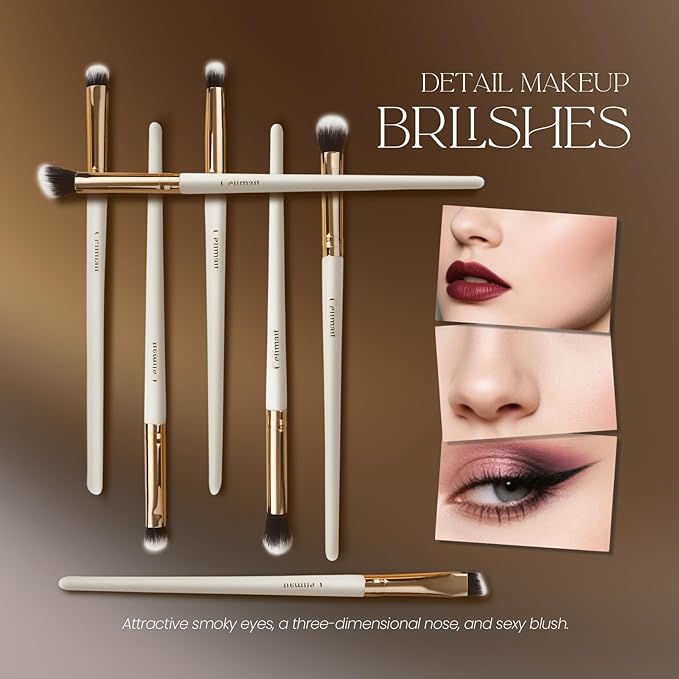 Makeup Brushes Set 12 Piece Professional & Beginner Friendly, Soft Synthetic Bristles for Face Eyeshadow Blending, Easy to Clean Travel Ready with Case, Ergonomic Wooden Handle (Dark White)