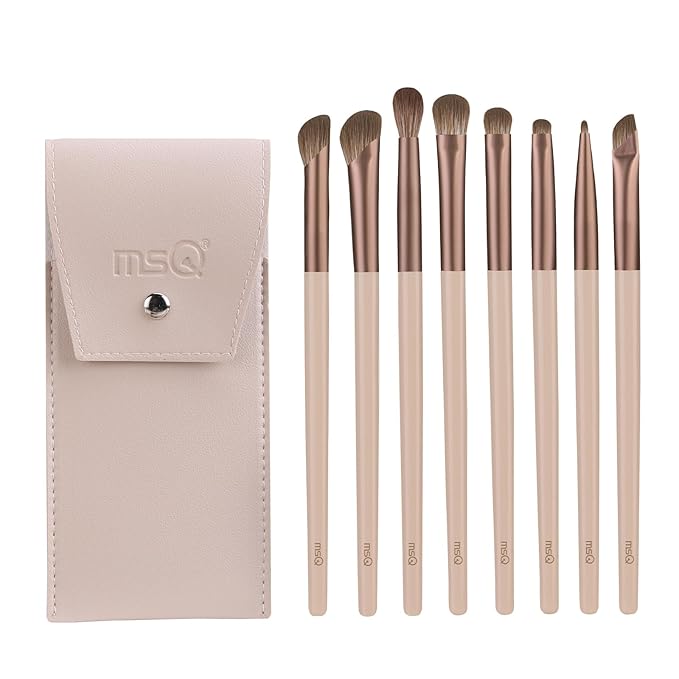 MSQ Eye Makeup Brushes 8pcs Eyeshadow Makeup Brushes Set with Bag Soft Synthetic Hairs for Eyeshadow, Eyeliner, Blending, Concealer, Nose Shadow (Khaki)