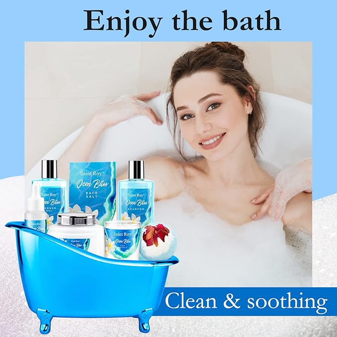 Fathers Day Gifts for Men for Dad Spa kit Gifts for Her or Him Birthday Gifts for Women, Luxury Home Spa Kit, 8pcs Bath Gift Set Ocean & Vanilla, Gift Baskets for Women Unique Mother's Day Gifts