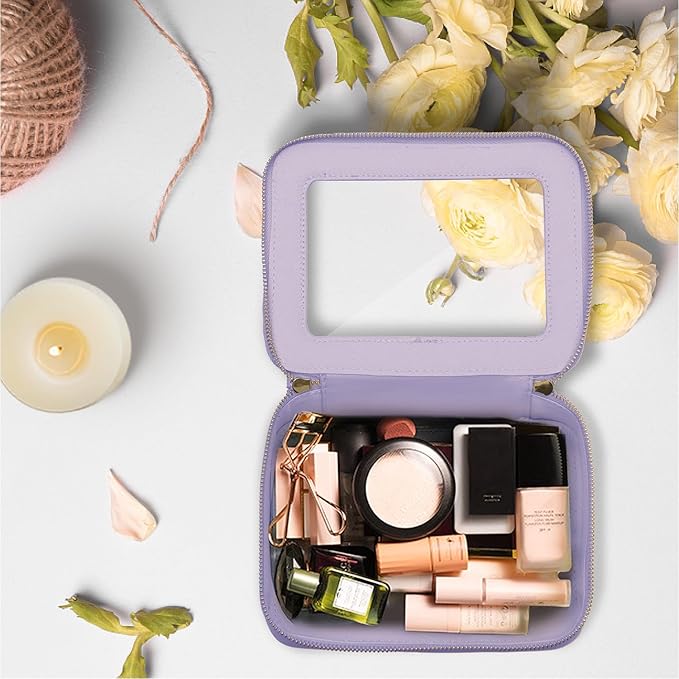 Prite Clear Makeup Bag Cosmetic Organizer Case Waterproof Travel Toiletry Bag Skincare Pouch with Golden Zipper(Violet)