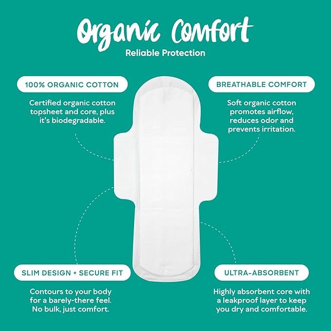 Oi | Organic Initiative - Ultra-Thin Pads with Wings | Super | 100% Certified Organic Cotton, Unscented | Leak Free, Biodegradable | Non-GMO, Toxin Free | 20 Pads
