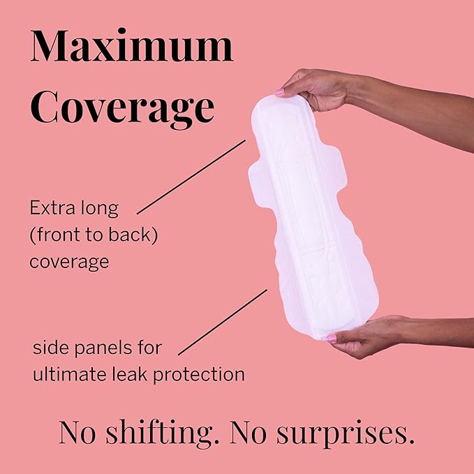 Pixie Organic Cotton Postpartum Pads for Women - Extra Heavy Absorbency with Wings - Leak-Proof, Hypoallergenic & Unscented - Compostable, Biodegradable - 12 Count