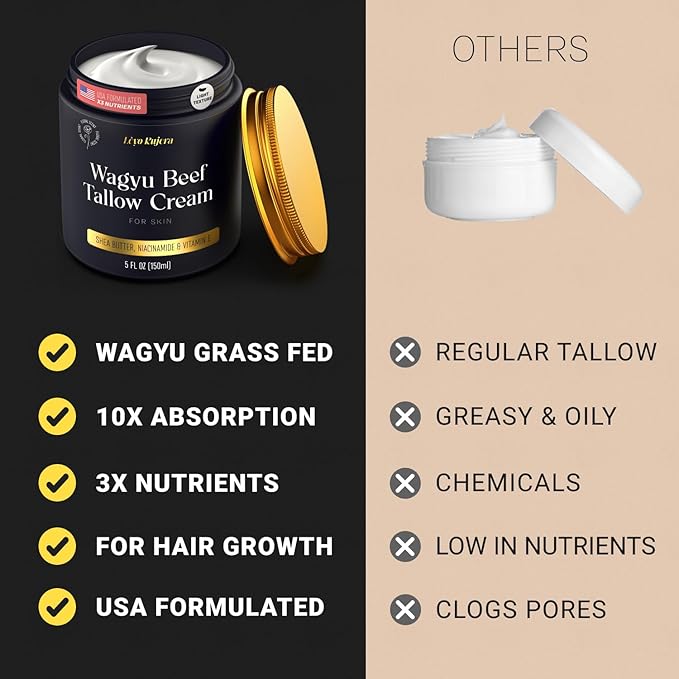 Non-Greasy Beef Tallow for Skin 5OZ Shea Butter, Vitamin E, Whipped Grass Fed Beef Tallow for Face Moisturizer Cream, Body, Hair, Lotion for Women & Men, Anti-Aging Face Moisturizer