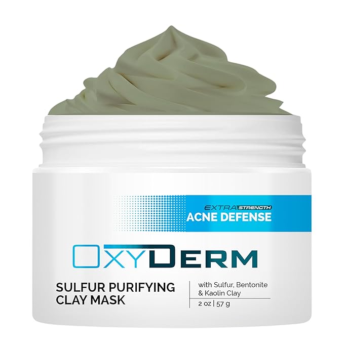 Sulfur Purifying Clay Mask- Deep Pore Cleansing Treatment. Clears Away Acne Blemishes, Clogged Pores, Scars, Oily Skin, Whitehead & Blackhead Pimples for Face & Body with Natural Healing.