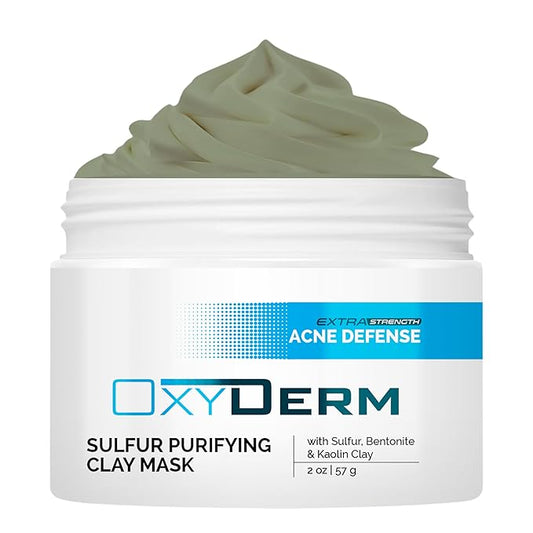 Sulfur Purifying Clay Mask- Deep Pore Cleansing Treatment. Clears Away Acne Blemishes, Clogged Pores, Scars, Oily Skin, Whitehead & Blackhead Pimples for Face & Body with Natural Healing.
