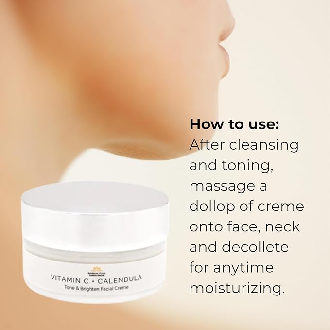 Calendula + Vitamin C Brightening Face Cream – Hydrating, Firming, Antioxidant-Rich Moisturizer – Lightweight, Non-Greasy, Non-GMO, No Parabens or Sulphates – 2 oz Jar