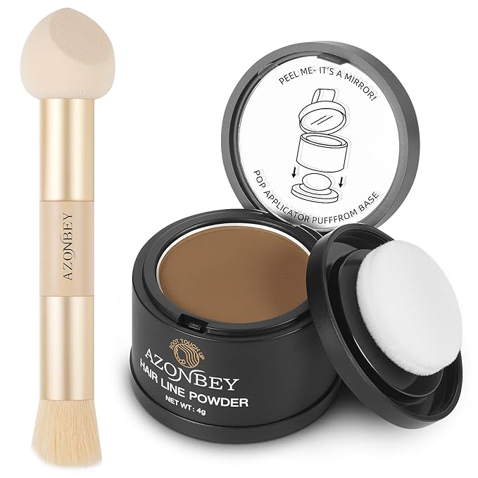Root Touch Up Sets,Hairline Powder for Women Cover Up- Hairline Concealer for Thin and Thinning Hair, Water & Sweat Resistant,Contain Azonbey Makeup Brush (Dark Blonde, Med-Makeup Brush)