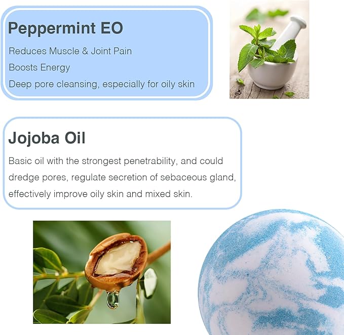 Blue Bath Bombs for Women Spa Gift Set with Peppermint Essential Oils Sea Salt Relaxing Birthday Gift for Her Bubble Bath Skincare Relaxation Aromatherapy Gifts