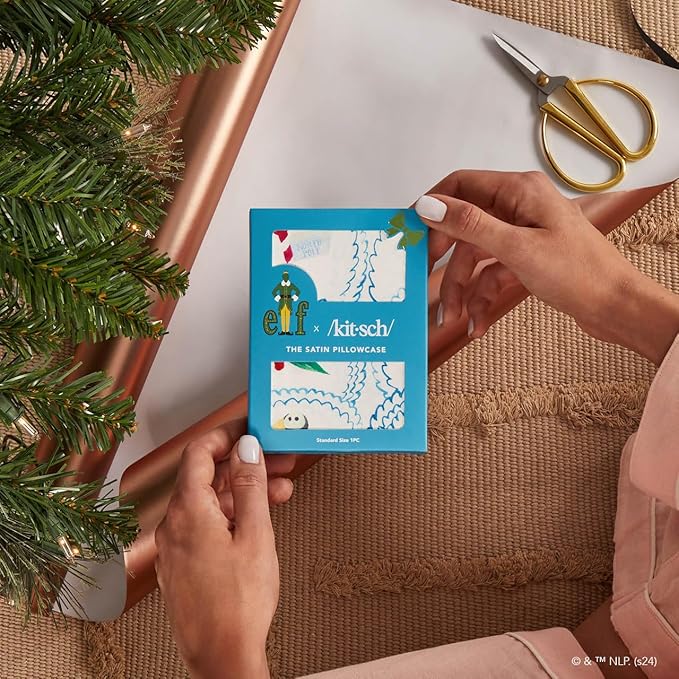 Kitsch x Elf North Pole - Satin Pillowcase with Zipper for Hair & Skin – Softer Than Silk, Cooling Pillow case, Wrinkle-Free, Machine Washable, Queen/Standard (19x26)