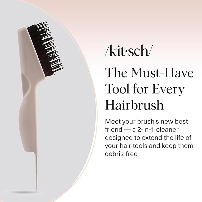 Kitsch Hair Brush Cleaner Tool | Double-Sided 2-in-1 Brush Cleaner for Hair Brushes & Combs | Eco-Friendly Cleaning Tool with Pick & Bristles, Perfect Gifts for Women | Hair Stylist Essentials