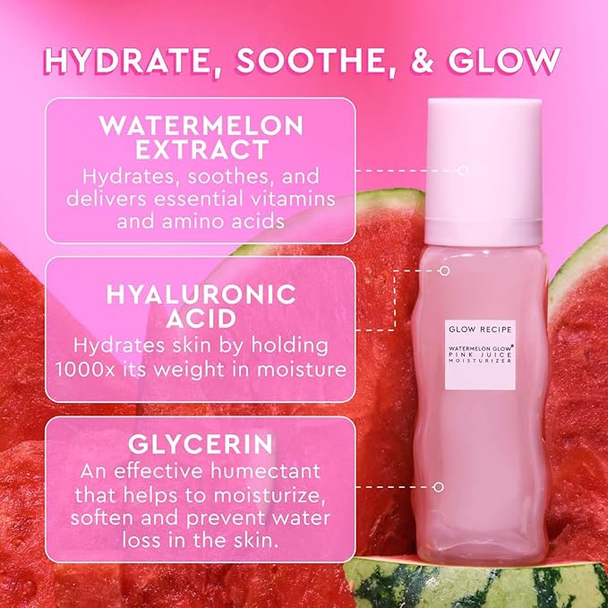 Glow Recipe Real Glass Skin Kit - PHA + BHA Toner & Gentle Face Exfoliant (40 ml) + Pink Juice Hydrating Moisturizer with Hyaluronic Acid (50 ml) + Niacinamide Dew Drops Highlighting Serum (15 ml)