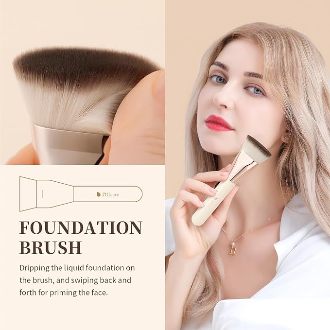 DUcare Foundation Brush for Liquid Makeup, Flat Top Professional Kabuki Brush Buffing Blending Mineral Powder Large Makeup Face Brush
