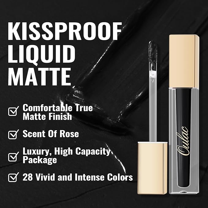 Oulac Black Lipstick for Women, Makeup Matte Liquid Lipsticks, Highly Pigmented Color Lip Stain with Creamy Formula, Long Lasting, Waterproof, Vitamin E, Vegan, Cruelty-Free, M23
