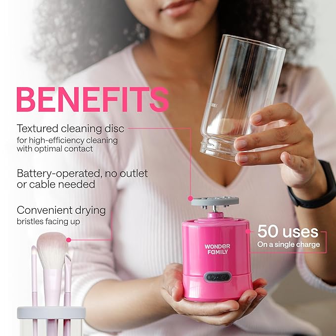 3-in-1 Electric Makeup Brush Cleaner & Dryer – Automatic Washer, Fast Air-Dry & Holder Stand – Cleans Brushes & Sponges, Portable Wireless USB-Rechargeable, Gentle on Bristles, Vanity & Travel Device