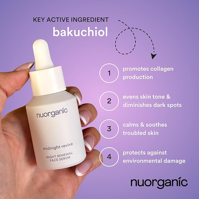 nuorganic Bakuchiol Serum With Plant Stem Cells, Peptides & Vitamin C - Anti Aging, Soothing, Hydrating - 1fl Oz 30ml