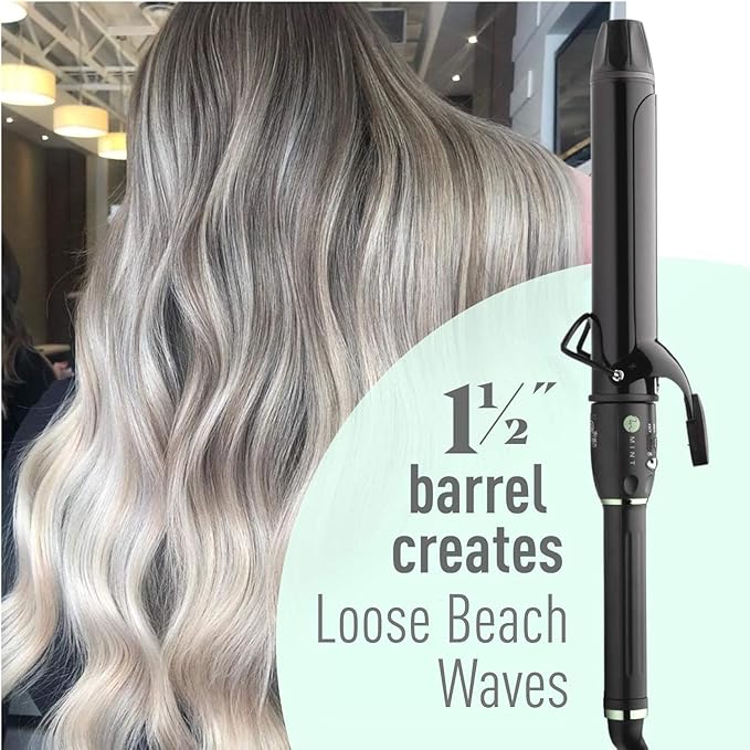 MINT Professional Extra Long Hair Curling Iron 1 1/2 inch | 2-Heater Ceramic Barrel That Stays Hot | 1.5 Inch Hair Iron Curler for Beach Waves | Travel-Ready International Dual Voltage