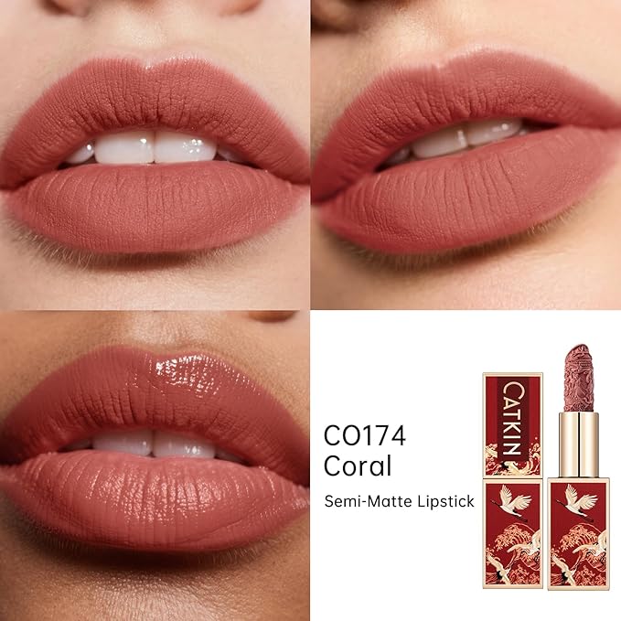 Catkin Semi-Matte Lipstick Hydrating High Impact Color Infused with Vitamin E and Avocado Oil Smooth Soft Texture Long Lasting Matte Finish 174