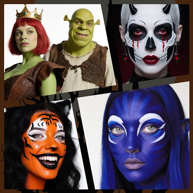 Black White Grey Face Body Paint Stick Set with Translucent Setting Powder and 3 Sponges, Professional Full Coverage Face Painting for Adults Halloween Cosplay SFX Skeleton Monster Makeup