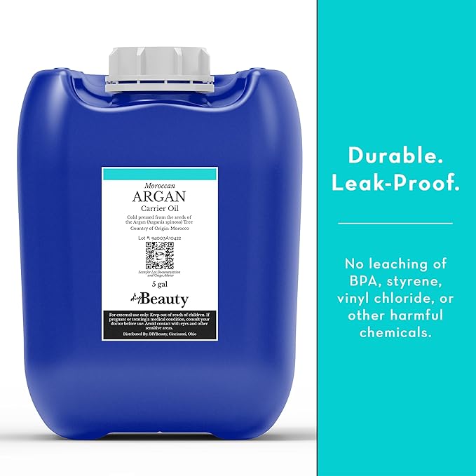 Bulk Argan Oil - Large 2.5 Gallon Jerrican - Natural, Cold Pressed, 100 Percent Pure Argan Oil for Homemade Hair, Face and Skin Products - Light Aceite de Argan Carrier Oil