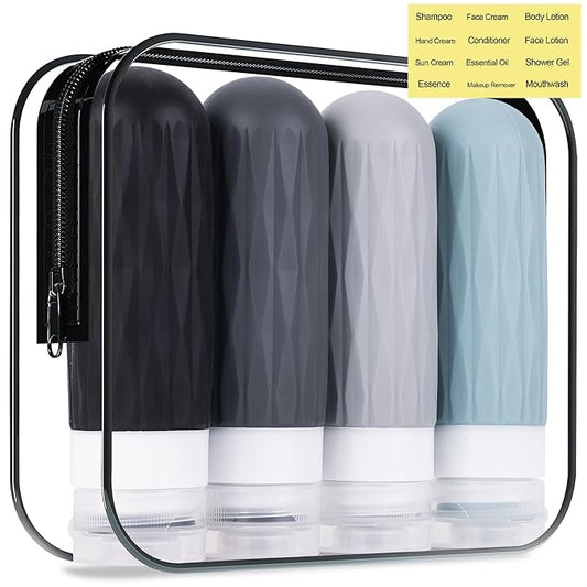 Travel Bottles for Toiletries, Travel Size Toiletries, TSA Approved 3oz Size Toiletry Containers, Leakproof & Refillable Silicone Bottles for Shampoo Conditioner (Grey)