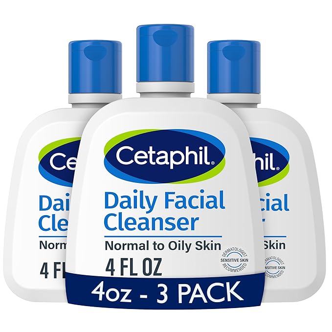 Cetaphil Face Wash, Daily Facial Cleanser for Sensitive, Combination to Oily Skin, 4 Oz 3 Pack, Gentle Foaming, Soap Free, Hypoallergenic