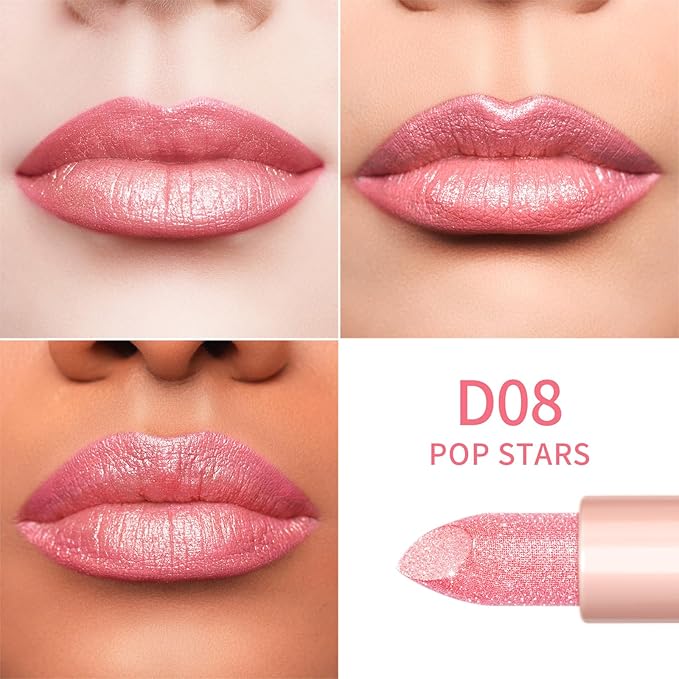 Oulac Infinity Moisture Shine Lipstick - High Shine Shimmery Finish, Super Creamy Texture, Medium to High Coverage - Gluten Free, D08 Pop Stars