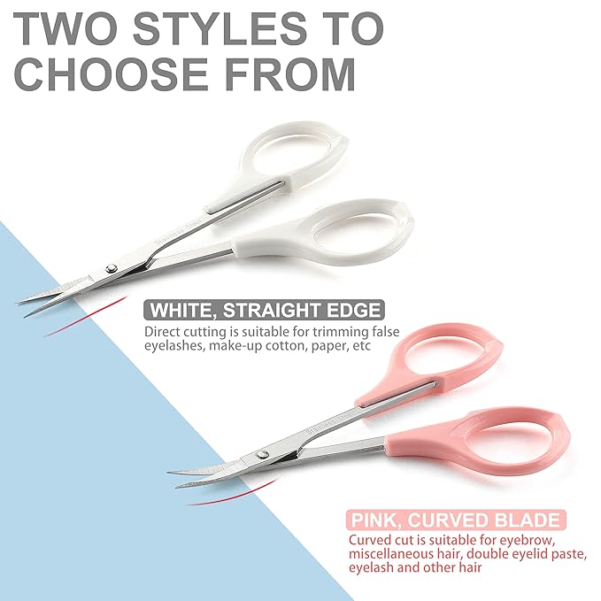 PAFASON Stainless Steel Curved and Straight Beauty Cosmetic Eyebrow Grooming Scissor Set with Safety Cap for Trimming Shaping Eyelash Extensions