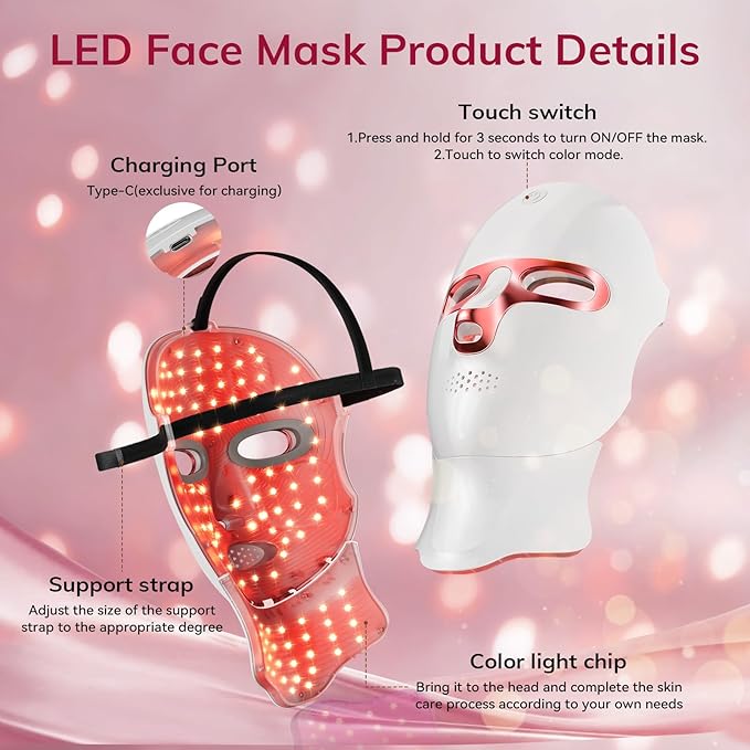 Red Light Therapy Mask for Face,Cordless LED Face Mask Light Therapy with Neck Device,USB C Rechargeable,Infrared Light Therapy Mask for Home Working Travel Yoga Sleep.