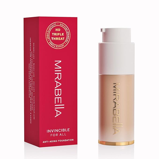 Mirabella Invincible For All HD Liquid Foundation - Anti-Aging Full Coverage Liquid Face Makeup - Moisturizing, Hydrating & Lightweight Foundation for All Skin Types (Medium M130)