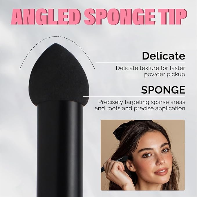 VOLLUCK Dual-Ended Hairline Powder Brush, 2-in-1 Travel Makeup Brush Set with Sponge & Root Angled Concealer/Contour Tip for Seamless Blending Root Touch Up, Soft, Easy to Color