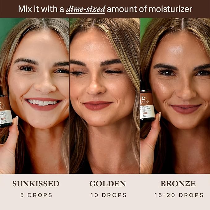 Self Tanning Drops - USA Made with Natural & Organic Ingredients, Medium Face Tanning Drops to Add to Lotion, Moisturizing Bronzing Tanner for Face & Body, Toxin Free Tanner for Fake Tan