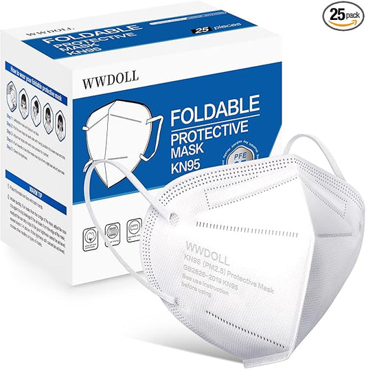 WWDOLL KN95 Face Mask 25 Pack, 5-Layers Breathable KN95 Masks, White