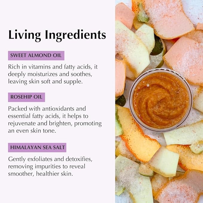 SHIMMER CHEF Sweet Almond Rosehip Brine Face & Body Polish | Fusion of Himalayan & Dead Sea Salt, Maple Sugar, Omega 3s & Vitamin E | Reveals Radiance, Elevates Mood with an Exquisite Fragrance 6.5 oz