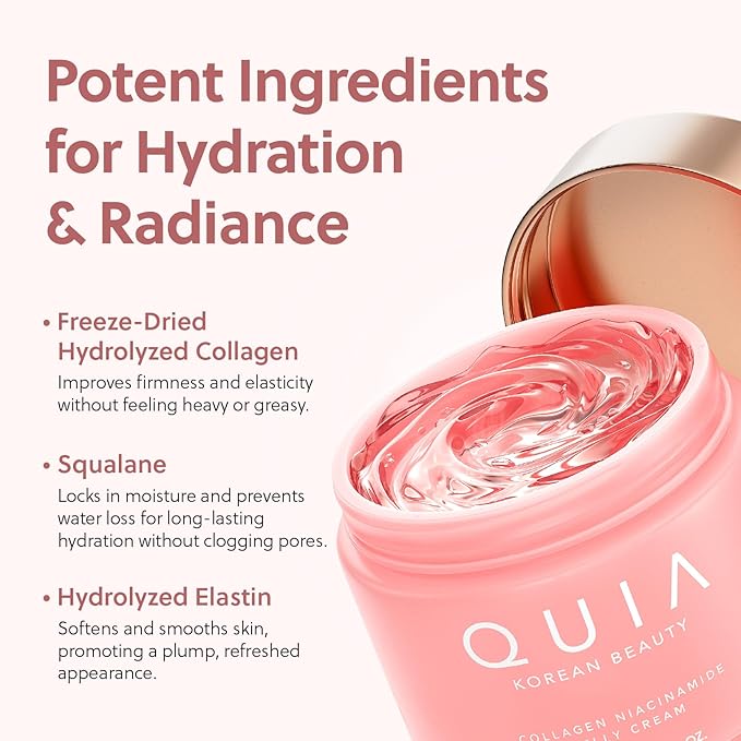 QUIA Collagen Jelly Cream – Lightweight Gel Moisturizer for Glowing, Plump Skin – With Niacinamide and Peptides – Korean Skincare for Daily Hydration