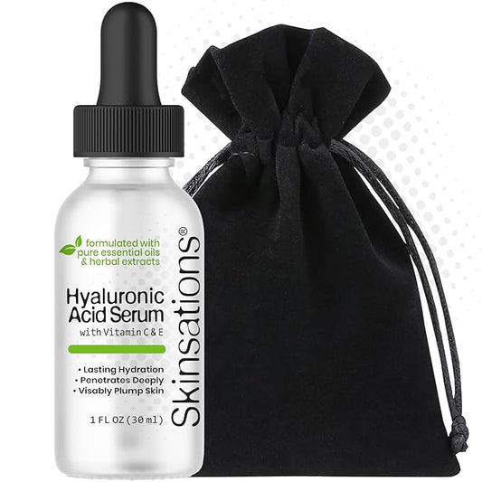 Skinsations - Hyaluronic Acid Serum for Face | Daily Moisturizer with Organic Botanical Extracts | Vitamin C, Vitamin E, Jojoba Oil, Witch Hazel, Green Tea Extract