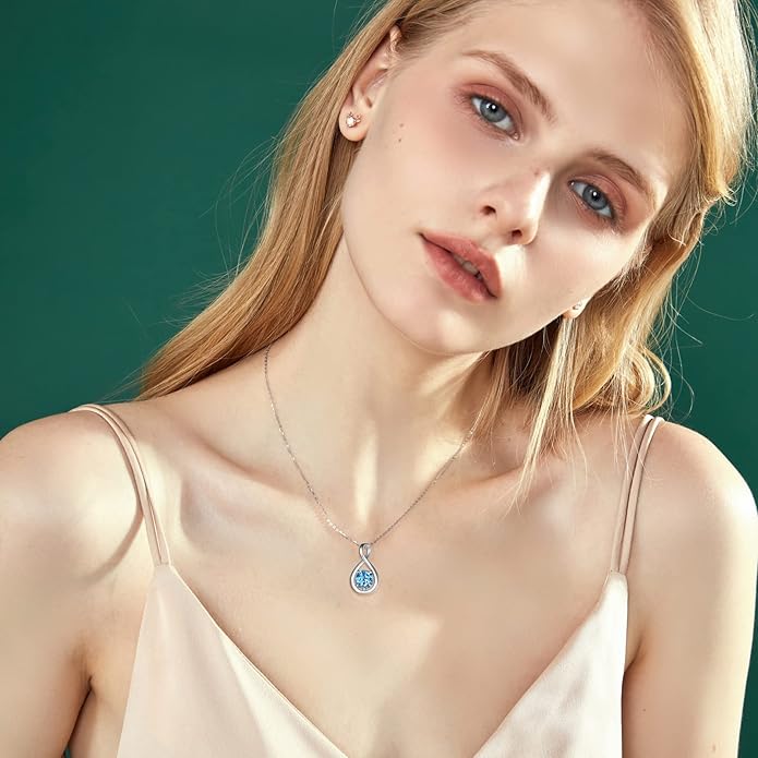 FANCIME Birthstone Necklaces for Women Fine Jewelry Sterling Silver Dainty Infinity Pendant Anniversary Birthday Christmas Gifts for Her Wife Mom Lady Daughter, Chain 16"+2" Extend